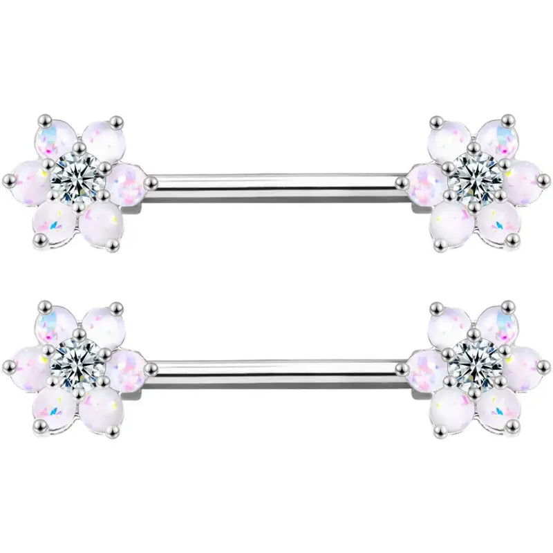 14G Opal Flower Nipple Barbell – Women’s Piercing Jewelry 