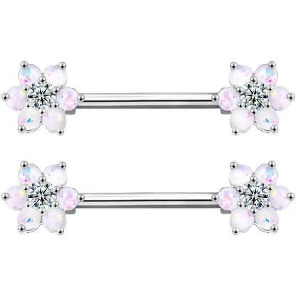 14G Opal Flower Nipple Barbell – Women’s Piercing Jewelry 
