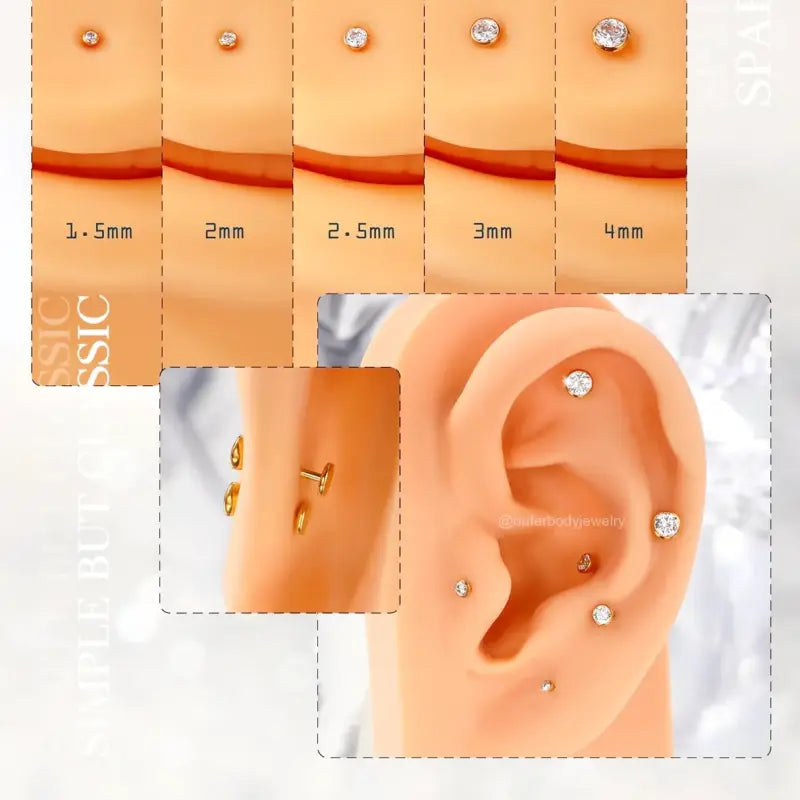 2Pcs Threadless Titanium Nose Studs for Tragus Helix Lip