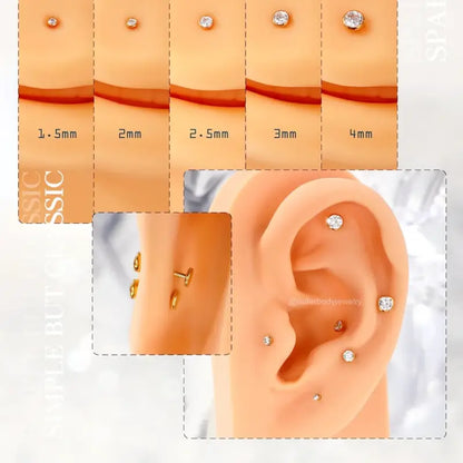 2Pcs Threadless Titanium Nose Studs for Tragus Helix Lip