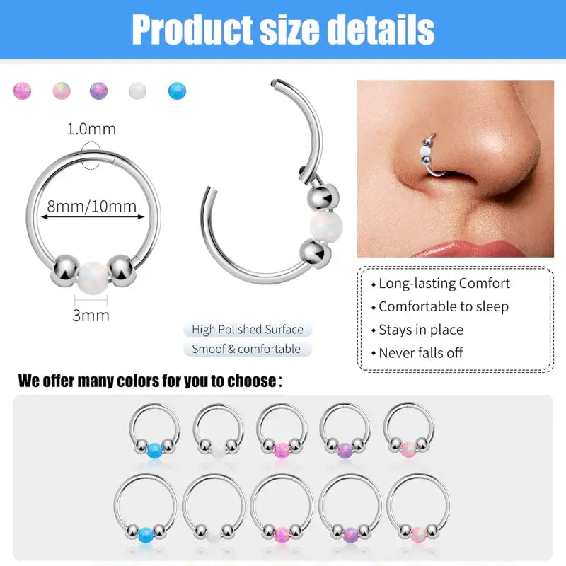 2pcs 18G Opal Nose Rings – G23 Titanium Piercing Jewelry Set
