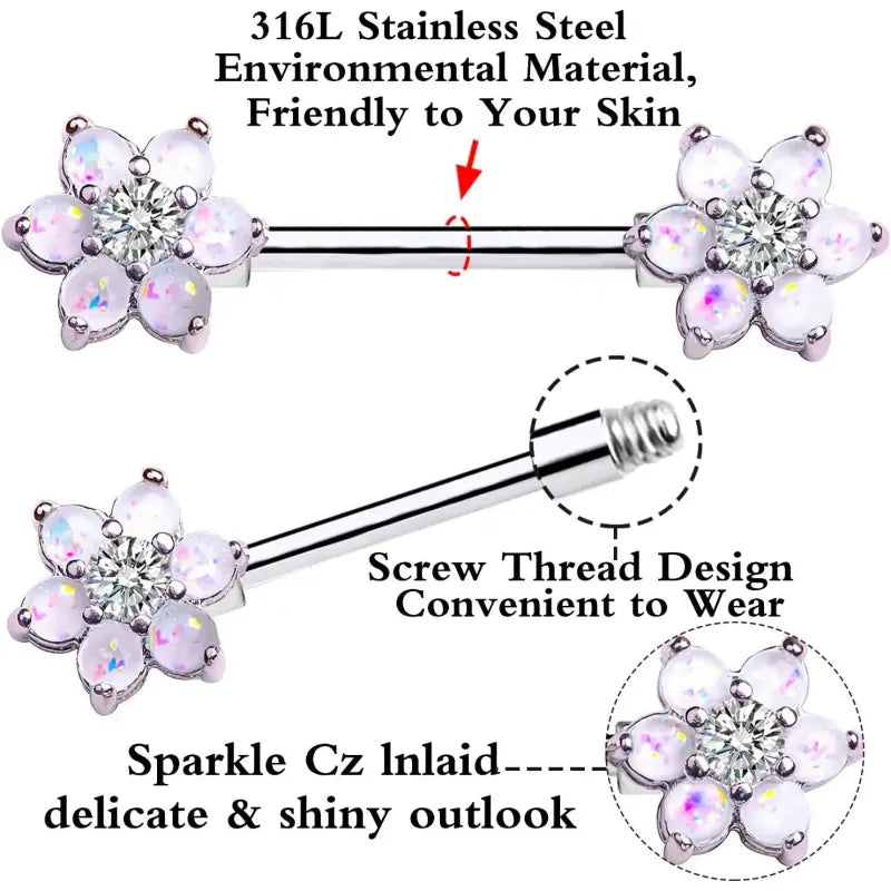 14G Opal Flower Nipple Barbell – Women’s Piercing Jewelry 