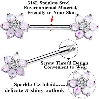 14G Opal Flower Nipple Barbell – Women’s Piercing Jewelry 