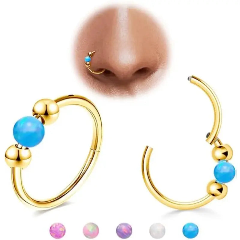2pcs 18G Opal Nose Rings – G23 Titanium Piercing Jewelry Set