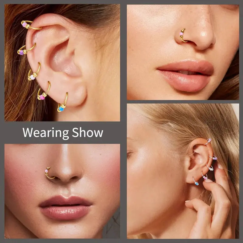 2pcs 18G Opal Nose Rings – G23 Titanium Piercing Jewelry Set
