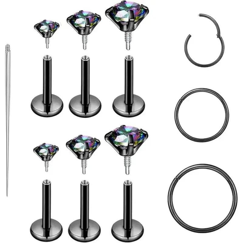 16G/18G Lip & Nose Studs with Hoops – Hypoallergenic Set