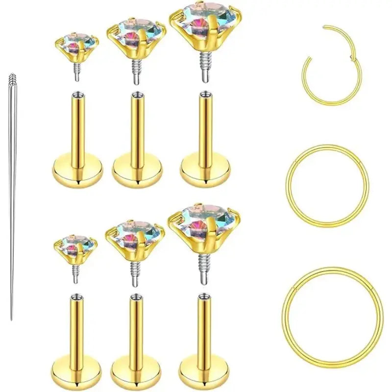 16G/18G Lip & Nose Studs with Hoops – Hypoallergenic Set