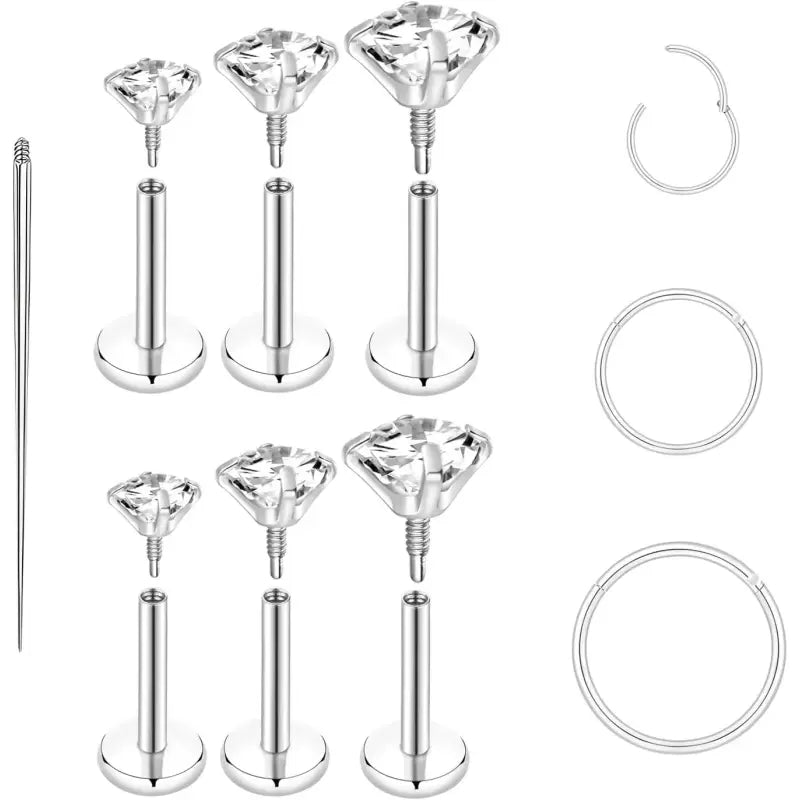 16G/18G Lip & Nose Studs with Hoops – Hypoallergenic Set