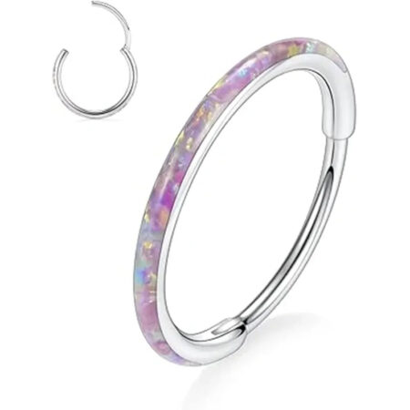 Silver with Pink Opal Septum Hoop Nose Ring