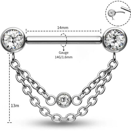 Stainless Steel Double Chain Nipple Ring Size Chart