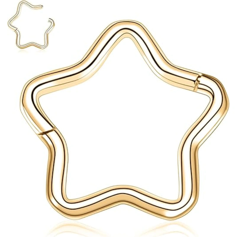 Black Star Hoop Earring – Seamless 316L Steel Hinge Ring - Image 6