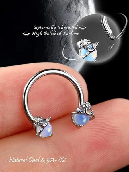 Star and Moon Design Opal Septum Rings