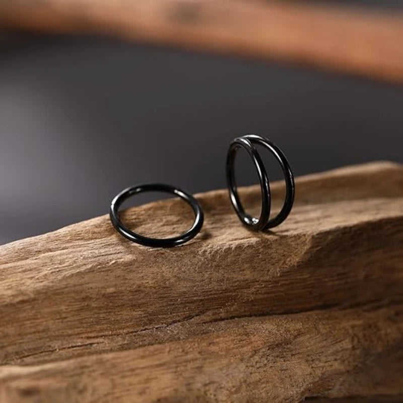 2 Pcs Black Single&Double Hoop Nose Rings