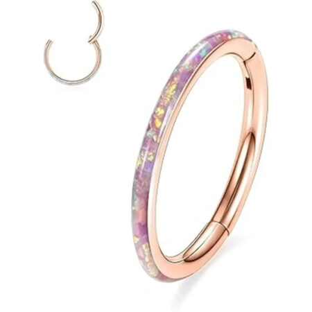 Rose Gold with Pink Opal Septum Hoop Nose Ring