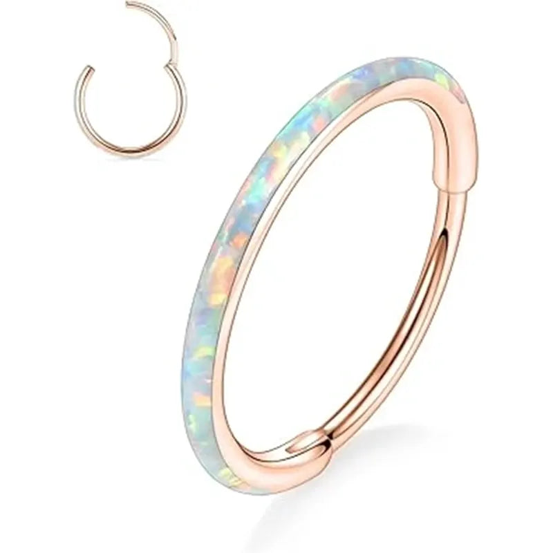 Rose Gold with White Opal Septum Hoop Nose Ring
