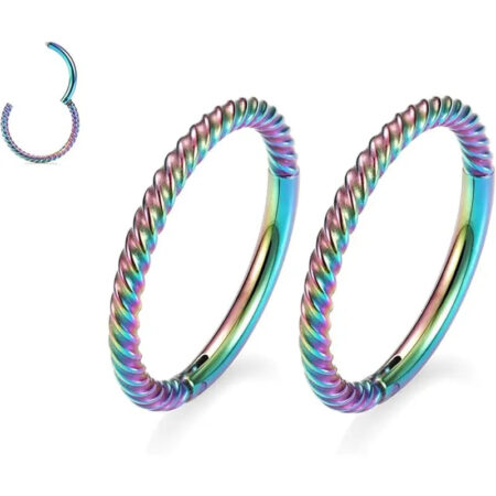 2 Pcs Rainbow Twisted Nose Seamless Hoop Rings