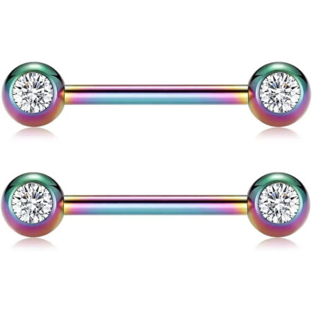 Colorful & White CZ Stainless Steel Nipple Barbell