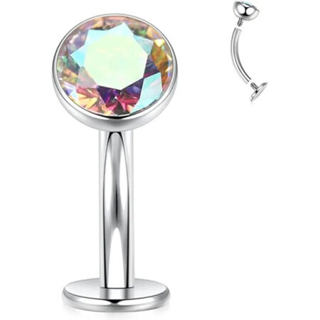 G23 Round Flat Bottom Belly Button Nail 1.6*10*5 Silver White AB Zircon