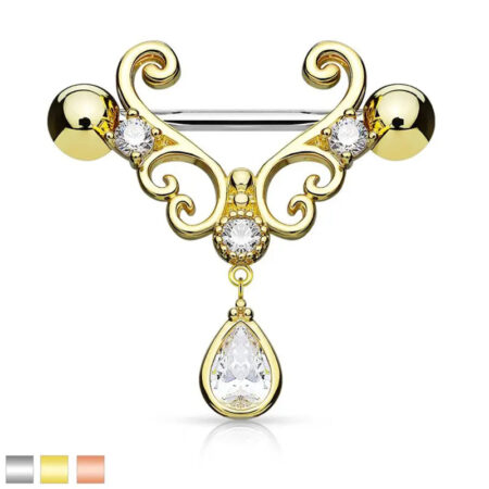 Nipple Piercing with Heart Honeysuckle Dangling Ring 1