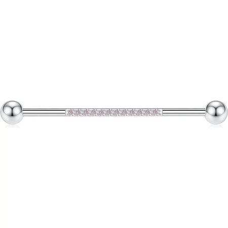 14G 1/2" Silver Surgical Steel with Pink CZ Industrial Barbell