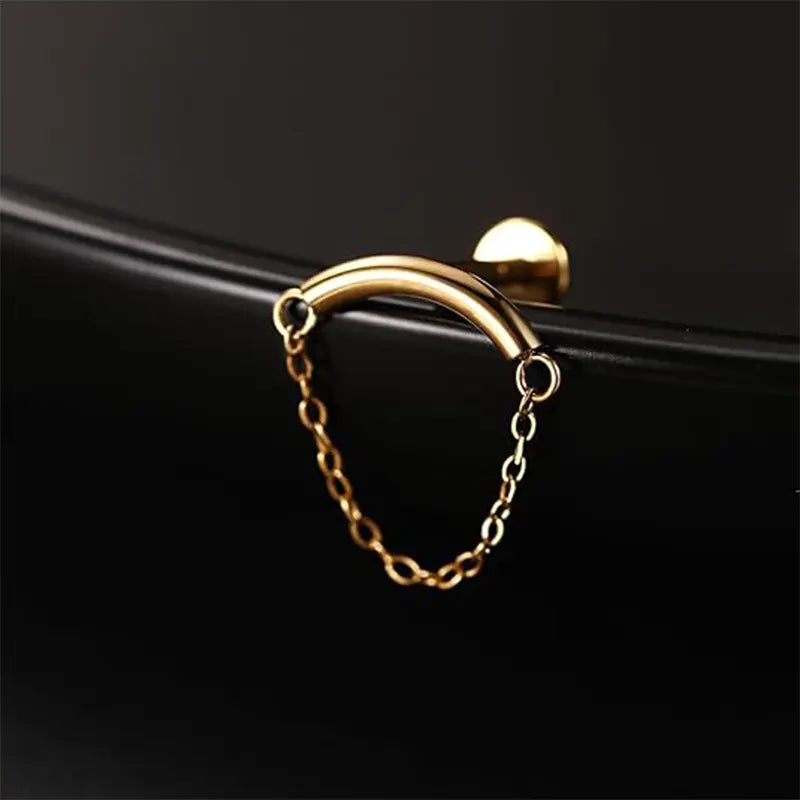 G23 Curved Ear Bone Studs with Chain 1.2*6 Gold