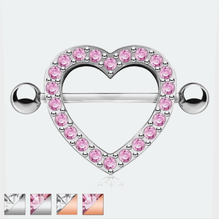 Nipple Piercing with Heart and Pink Coloured Diamond