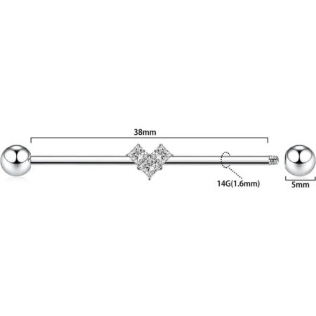 316L Love White Zircon Silver Industrial Pole 1.6*38*(5*5)