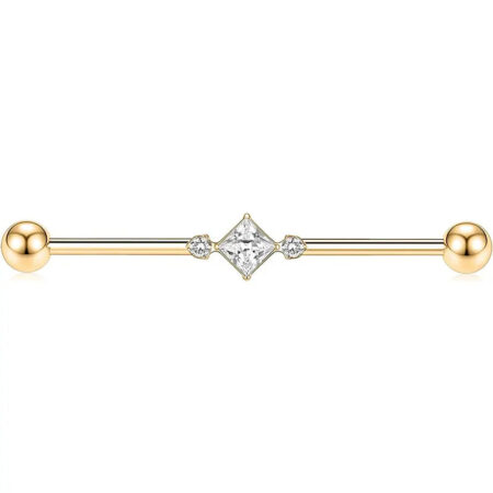 14G 38mm Gold Formula CZ Surgical Steel Cartilage Piercing