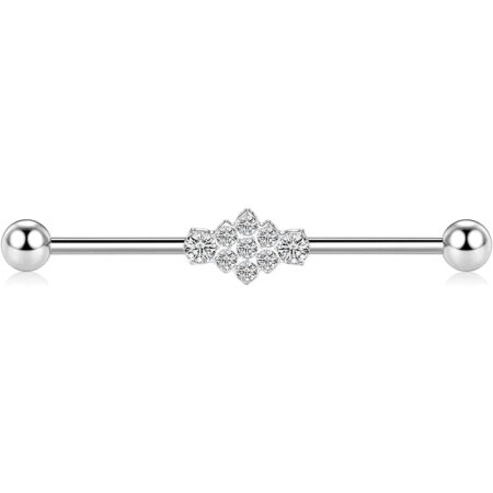 14G 1/2 Inch Band CZ Medical Steel Silver Industrial Barbell