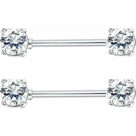 2PCS Sterling Silver 16G CZ Nipple Baraells