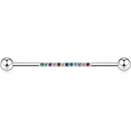 14G Surgical Steel 1/2" Silver Hybrid CZ Industrial Barbell