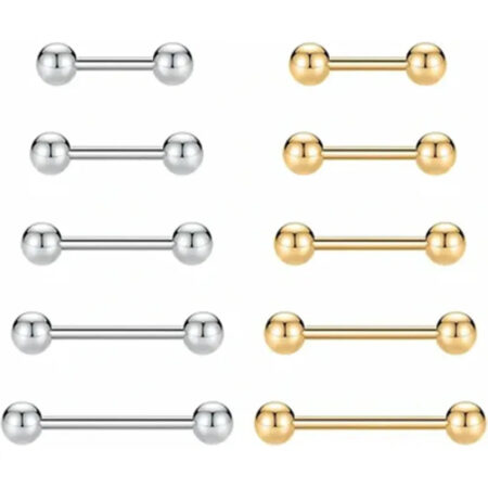 14G Nipple Rings 12mm Nipple Piercings Gold Nipple Barbells 16mm Nipple Jewelry 18mm Long Bar Nipple Ring 20mm Stainless Steel Tongue Barbell Silver 14mm Barbells Piercing Jewelry for Women men