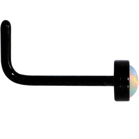20G 3mm White Synthetic Opal Black Stainless Steel L-Shaped Nose Stud