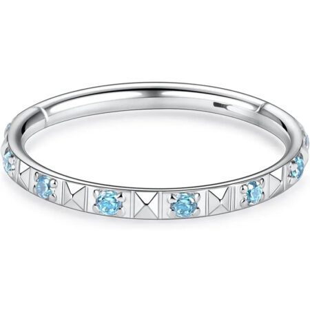 16G Surgical Steel Inlay Blue CZ and Pyramid Silver Hoop Earrings