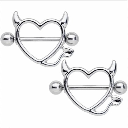 14G 5/8" Valentine Devil Heart Nipple ring Set