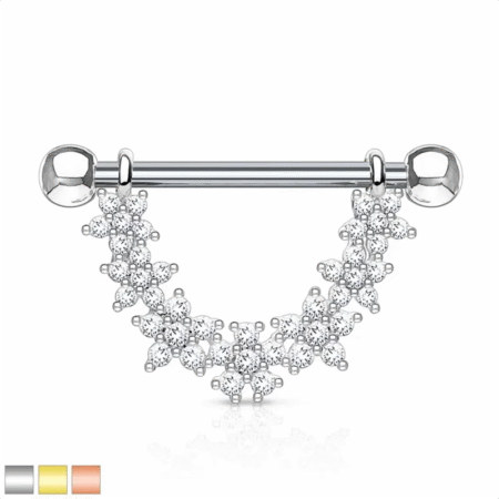 Crystal-Embellished Floral Cap Nipple Ring