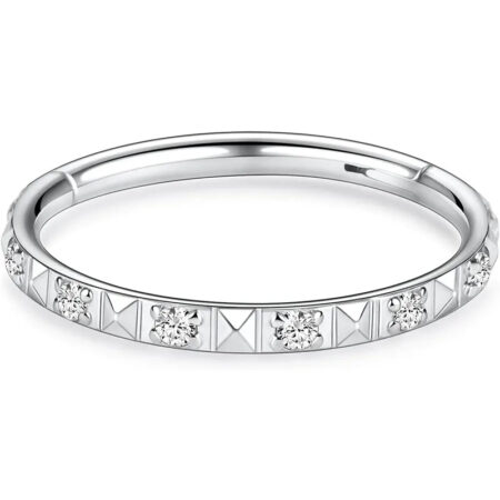 16G Silver Surgical Steel Zirconia and Pyramid Hoop Earrings