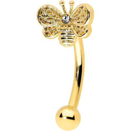 16G 5/16" Golden Charm Bee Curved Eyebrow Ring