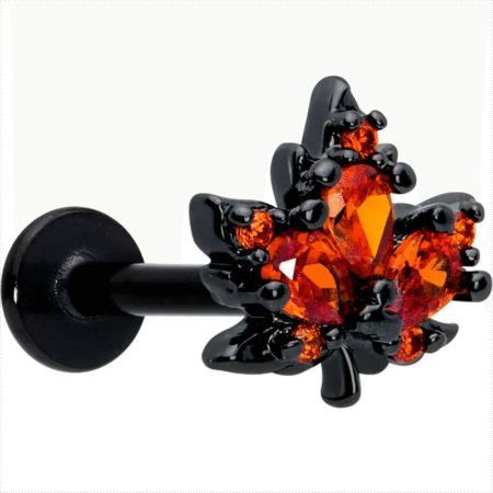 16G Orange CZ Gem Maple Leaf Flatback Earring