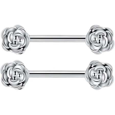 Single 14G Nipple Piercing Ring, Medical Steel Flower