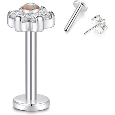 G23 Pin Model Silver Center Auburn 6 Zirconia Petal Lip Stud 1.2*8