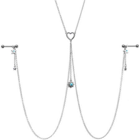 Nipple Chain with Moon & Heart Star Clear Gem Pendant