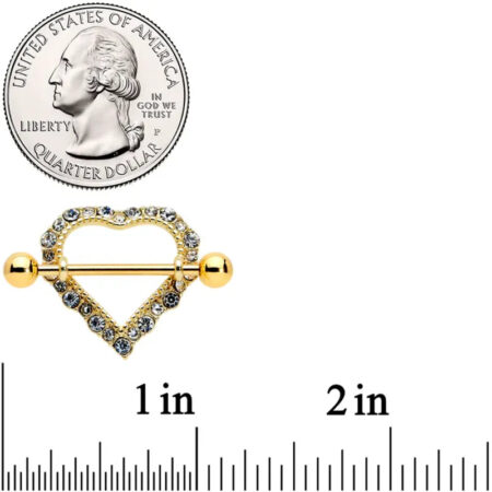 14G 9/16" Clear Gem Gold Heart Nipple Shields