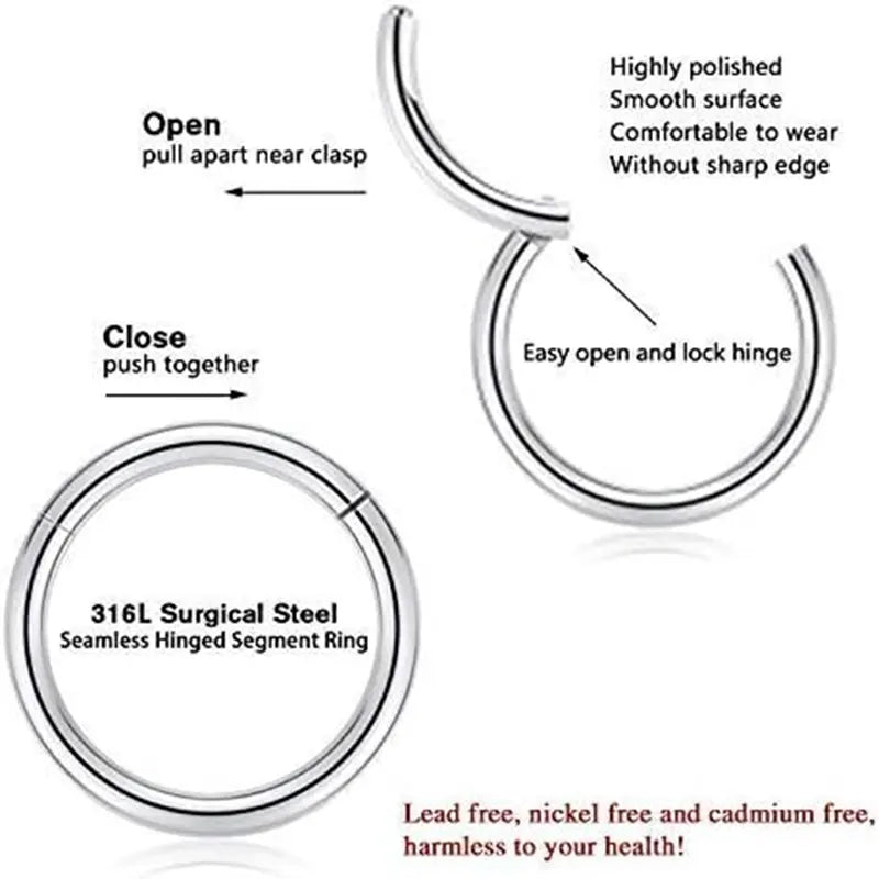 Silver Hinged Medical Steel Nasal Septal Ring