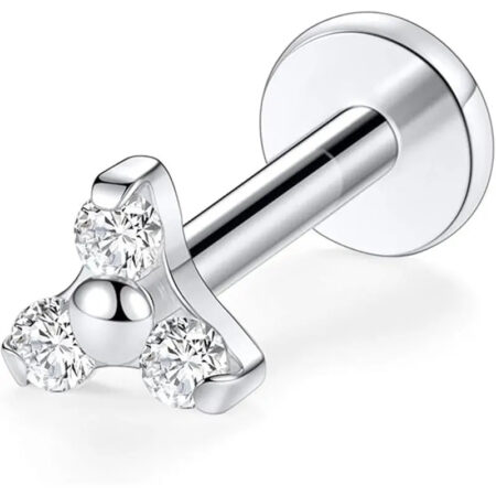 G23 Pin Style Silver 3 Zirconia Lip Nail 1.2*8