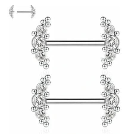 14G barbell titanium nipple ring with small diamond