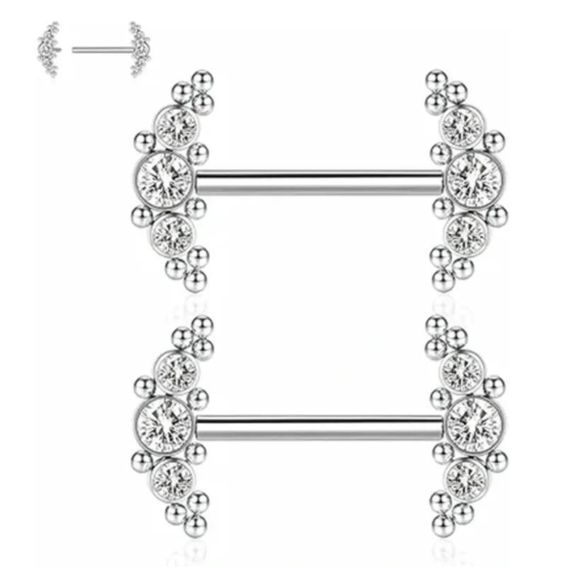 14G barbell titanium nipple ring with small diamond