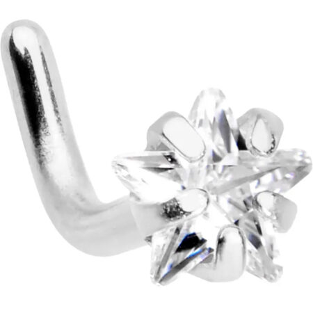 18G 1/4 Clear Star CZ Gem Stainless Steel L-Shaped Nose Stud