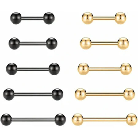 14G Gold Black Nipple Tongue Barbell Piercing Jewelry 1