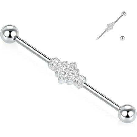 14G 1/2 Inch Band CZ Medical Steel Silver Industrial Barbell